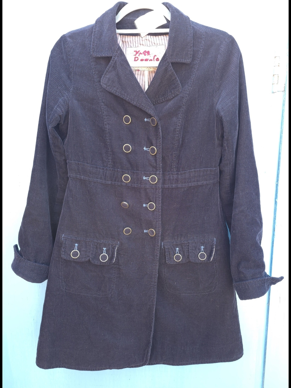 Free People Dark Brown Corduroy Double-Breasted Trench